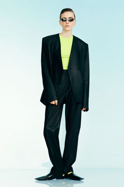 H&M - Women Black Wool-Blend Wrapover-Waist Trousers