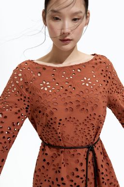 H&M - Women Brown Broderie Anglaise Dress
