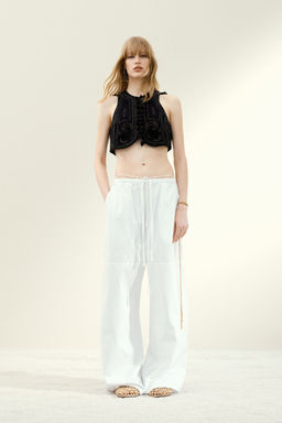 H&M - Women White Baggy Cotton Trousers