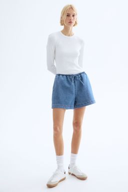 H&M - Women Blue Denim Drawstring Shorts