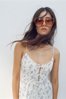 H&M - Women Multi-Color Tie-Detail Poplin Dress