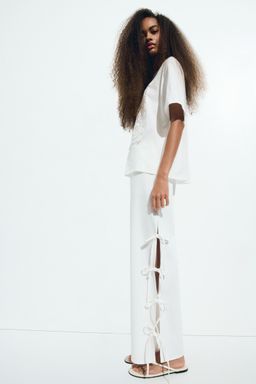 H&M - Women White Tie-Detail Pull-On Trousers