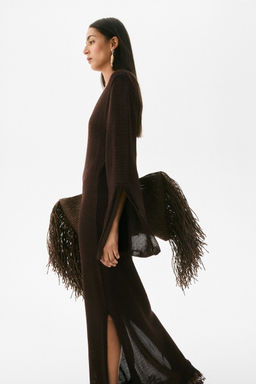 H&M - Women Brown Fringe-Trimmed Kaftan Dress