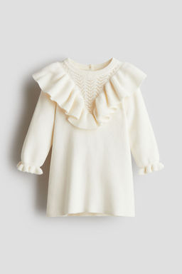 H&M - Girls White Flounced Cotton-Knit Dress
