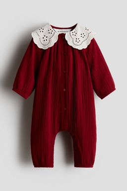 H&M - Girls Red Cotton Muslin Romper Suit