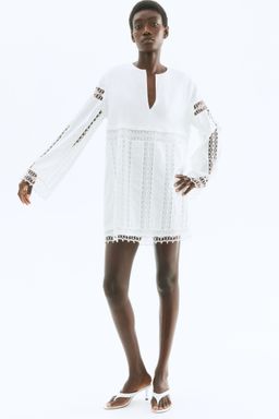 H&M - Women White Lace-Inset Cotton Dress