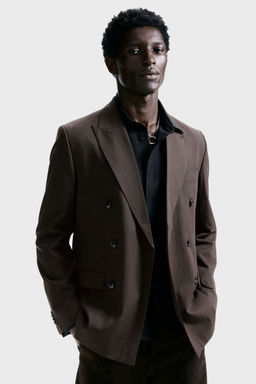 H&M - Men Brown Regular Fit Double-Breasted Jacket