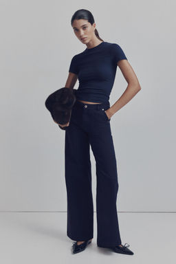 H&M - Women Blue Cotton Twill Trousers