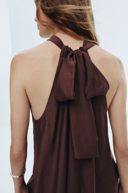 H&M - Women Brown Tie-Neck Dress