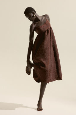 H&M - Women Brown Jacquard-Weave Strappy Dress