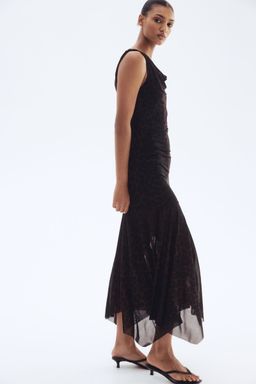 H&M - Women Brown Draped Mesh Dress