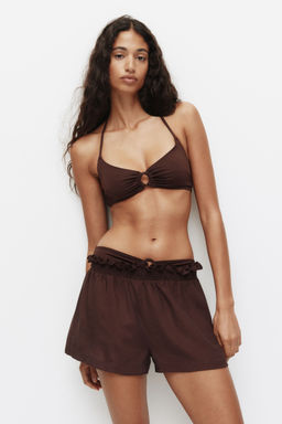 H&M - Women Brown Crinkled Pull-On Shorts