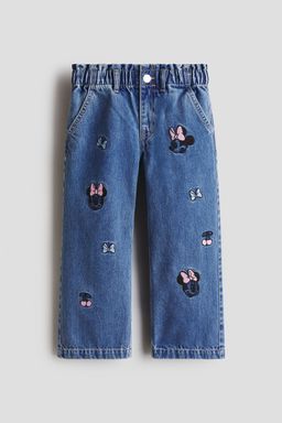 H&M - Girls Blue Motif-Detail Wide Leg Jeans