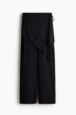 H&M - Women Black Wide Wrap-Detail Trousers