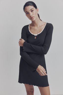 H&M - Women Grey Scoop-Neck Ribbed Dress