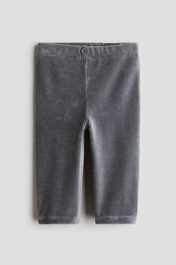 H&M - Girls Grey Ribbed Velour Leggings