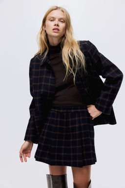 H&M - Women Blue Pleated Wool-Blend Skort