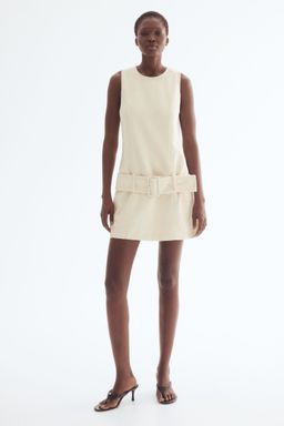H&M - Women White Belted Boucla Dress