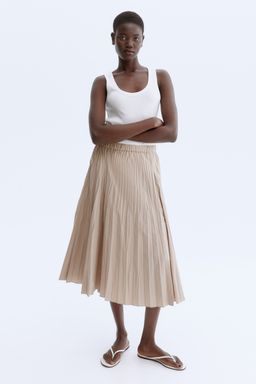 H&M - Women Beige Plissa Midi Skirt