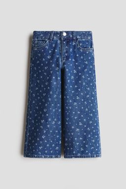 H&M - Girls Blue Motif-Detail Wide Leg Jeans