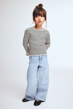 H&M - Girls Blue Motif-Detail Wide Leg Jeans