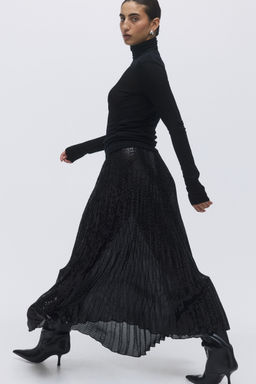 H&M - Women Black Sequined Plissa Skirt