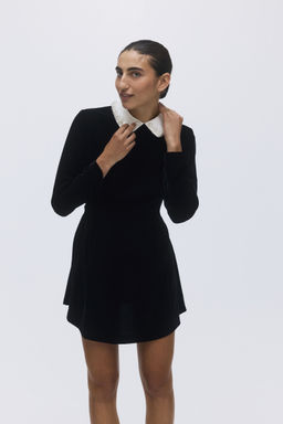 H&M - Women Black Collared Velvet Dress
