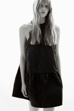 H&M - Women Black Jacquard-Weave Dress