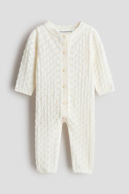 H&M - Boys White Cotton Pointelle Romper Suit