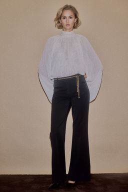 H&M - Women Black Chain-Belt Flared Trousers