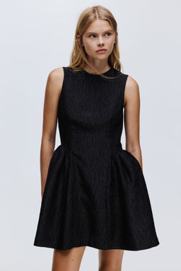 H&M - Women Black Jacquard-Weave Dress