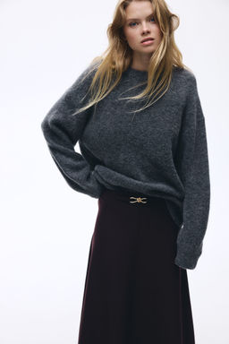 H&M - Women Red Belt-Detail Midi Skirt