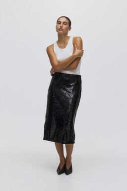 H&M - Women Black Sequined Midi Skirt
