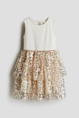 H&M - Girls Beige Sequined-Skirt Dress