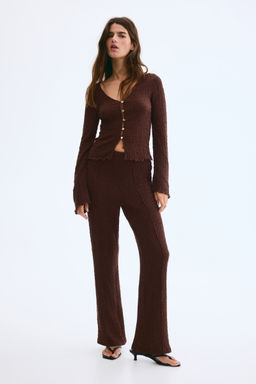 H&M - Women Brown Textured Jersey Trousers