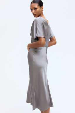 H&M - Women Grey V-Neck Satin Dress