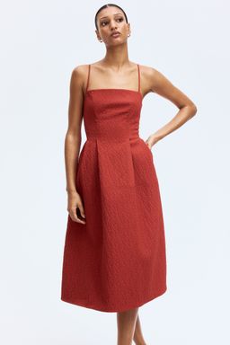 H&M - Women Orange Jacquard-Weave Strappy Dress