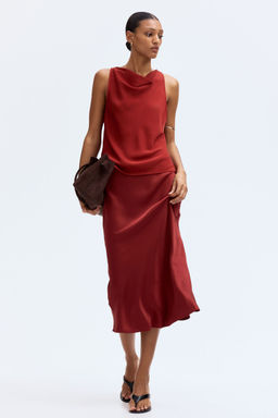 H&M - Women Red Satin Midi Skirt