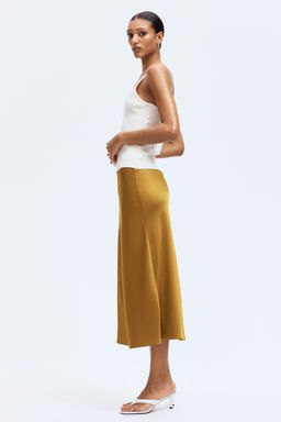 H&M - Women Brown Satin Midi Skirt