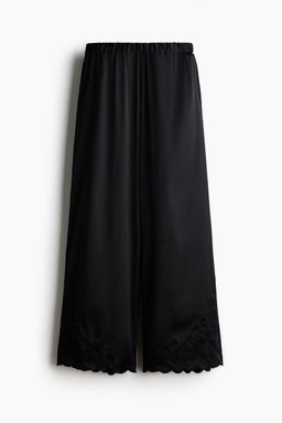 H&M - Women Black Embroidered Satin Trousers