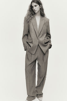 H&M - Women Grey Bead-Embellished Trousers