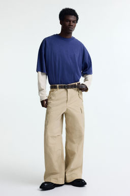 H&M - Men Beige Loose Fit Cargo Trousers