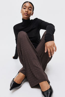 H&M - Women Brown Rhinestone-Embellished Jersey Trousers