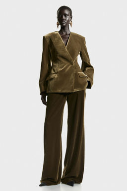 H&M - Women Beige Bootcut Velvet Trousers