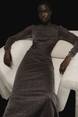 H&M - Women Brown Glittery Mesh Dress