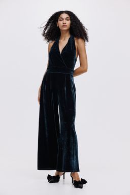 H&M - Women Turquoise Velour Jumpsuit