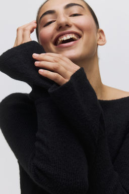 H&M - Women Black Flounced Rib-Knit Dress