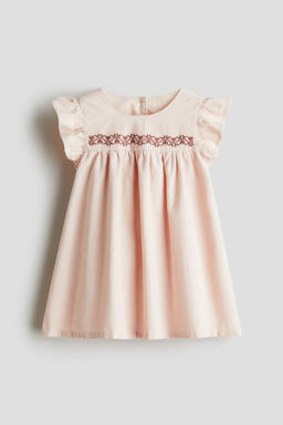 H&M - Girls Pink Cross Stitch-Detail Corduroy Dress