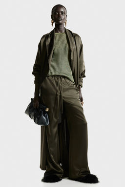 H&M - Women Green Flared Satin Trousers