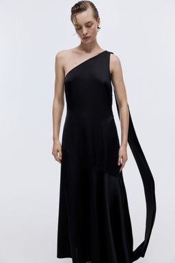 H&M - Women Black Scarf-Detail Satin Dress